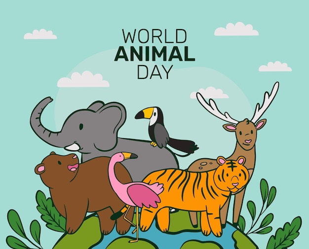 Handgezeichnete illustration zum welttiertag mit tieren