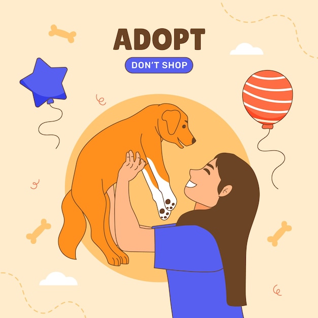 Handgezeichnete illustration zur adoption eines hundes