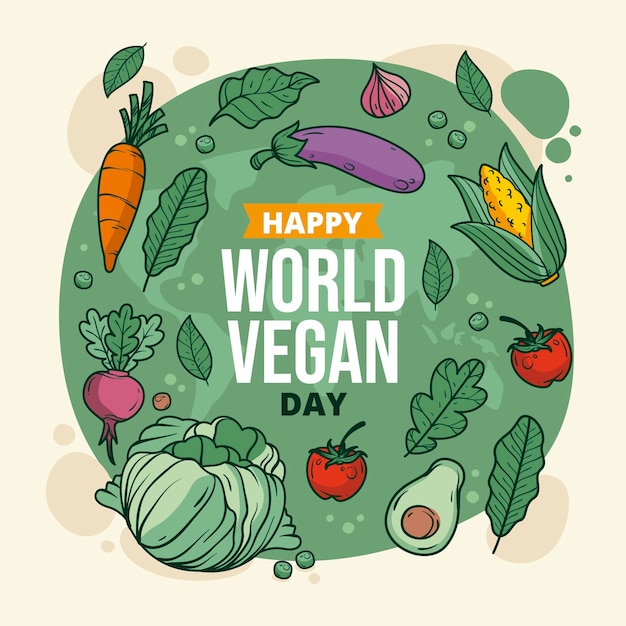 Kostenloser Vektor handgezeichnete illustration zur feier des welt-vegan-tages