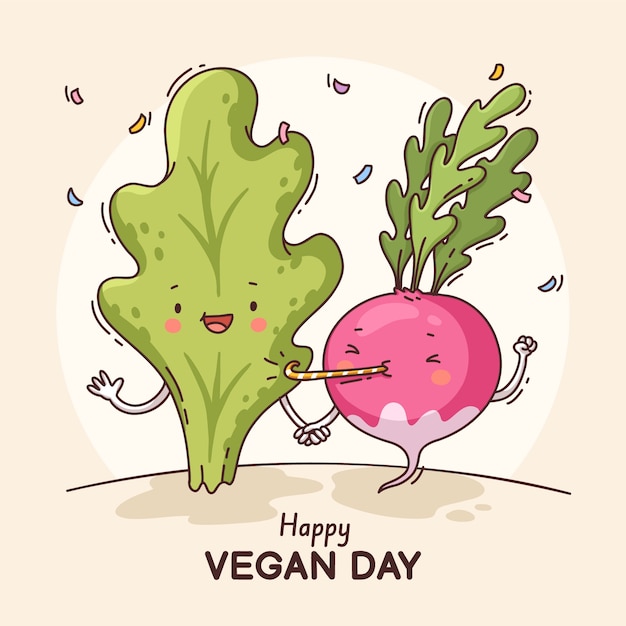 Handgezeichnete illustration zur feier des welt-vegan-tages