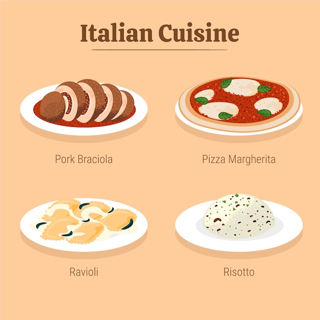 Kostenloser Vektor handgezeichnete illustrationen der italienischen küche