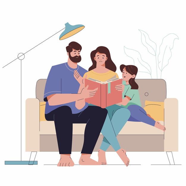 Handgezeichnete illustrierte Familienszene