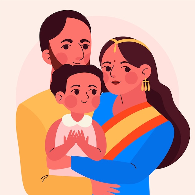 Handgezeichnete indische familienillustration