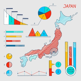 Handgezeichnete infografik der japan-karte