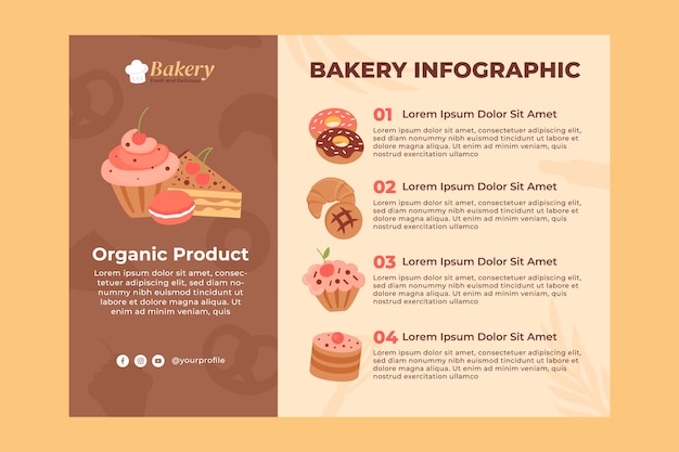 Kostenloser Vektor handgezeichnete infografik-vorlage für bäckereien