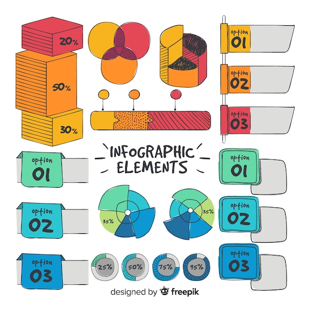 Handgezeichnete infographik elementsammlung