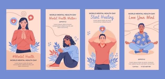 Handgezeichnete Instagram-Geschichten für den Welttag der psychischen Gesundheit
