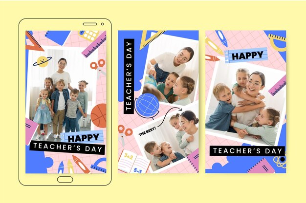 Handgezeichnete Instagram-Geschichtensammlung für den Tag der Lehrer mit Foto