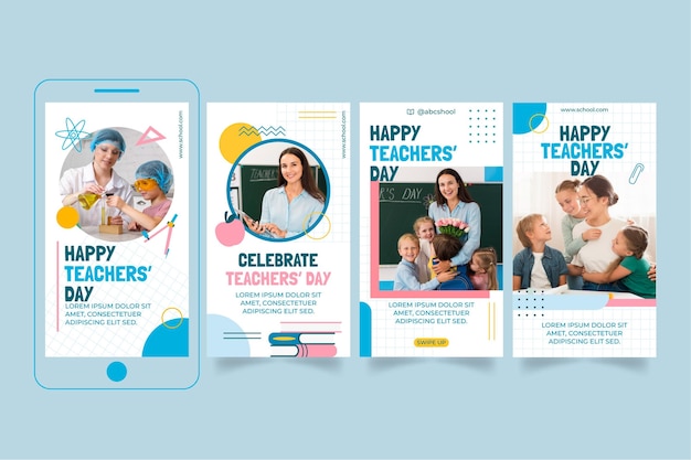 Handgezeichnete Instagram-Geschichtensammlung für den Tag der Lehrer mit Foto
