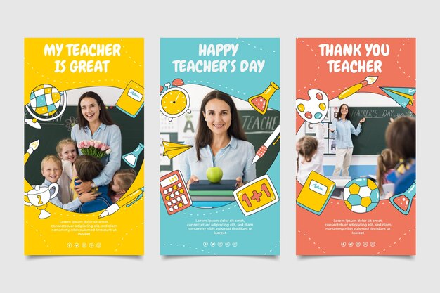Handgezeichnete Instagram-Geschichtensammlung für den Tag der Lehrer mit Foto