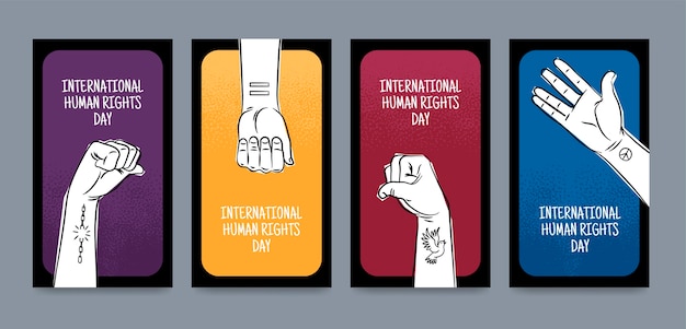 Kostenloser Vektor handgezeichnete instagram-geschichtensammlung zum internationalen tag der menschenrechte