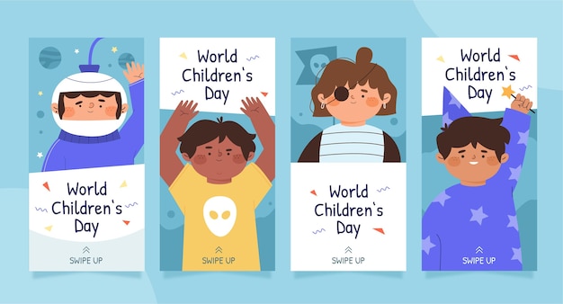 Handgezeichnete Instagram-Geschichtensammlung zum Weltkindertag