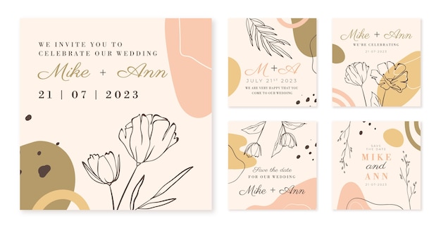 Handgezeichnete Instagram-Posts für botanische Hochzeiten