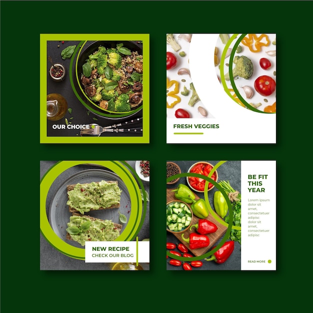 Handgezeichnete instagram-posts für vegetarisches essen im flachen design