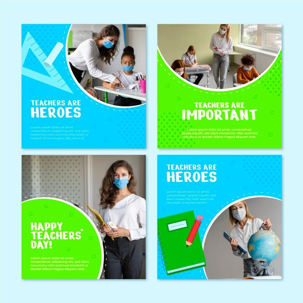 Handgezeichnete Instagram-Posts-Sammlung für den Tag des Lehrers mit Foto