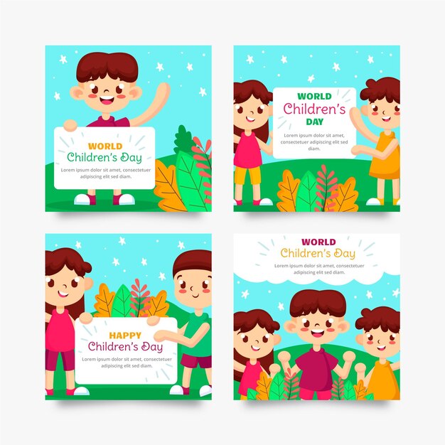 Handgezeichnete Instagram-Posts-Sammlung zum Weltkindertag