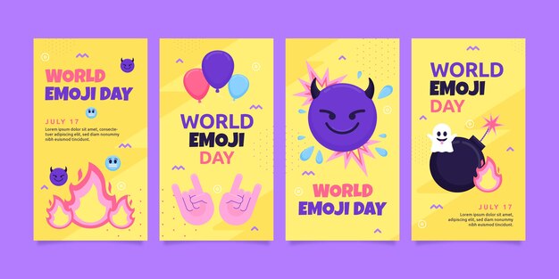 Handgezeichnete Instagram-Story-Sammlung zum Welt-Emoji-Tag