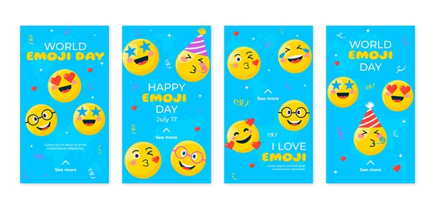 Handgezeichnete Instagram-Story-Sammlung zum Welt-Emoji-Tag