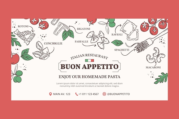 Kostenloser Vektor handgezeichnete italienische restaurant-facebook-vorlage