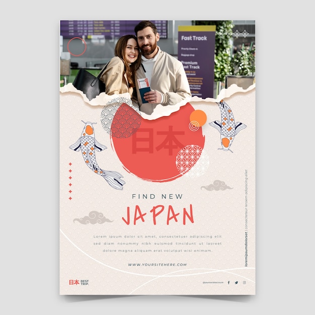 Kostenloser Vektor handgezeichnete japan-poster-vorlage