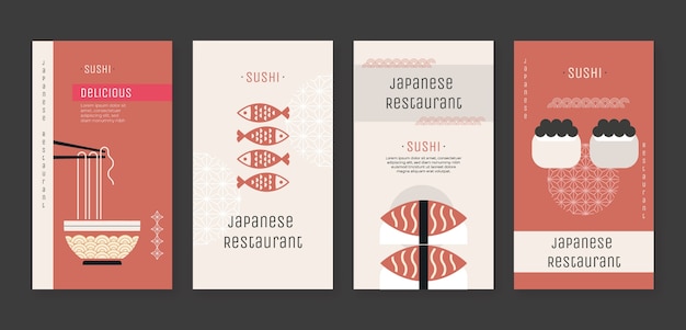 Kostenloser Vektor handgezeichnete japanische restaurant-instagram-geschichten