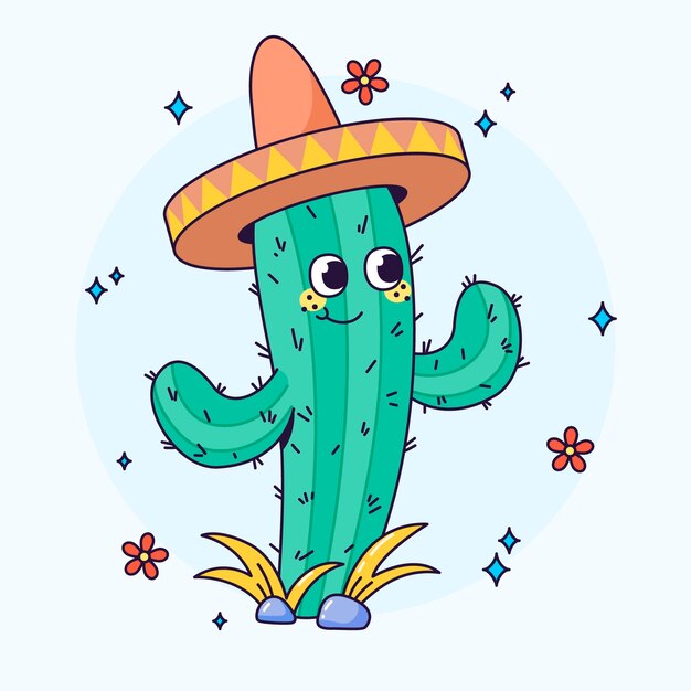 Handgezeichnete Kaktus-Cartoon-Illustration