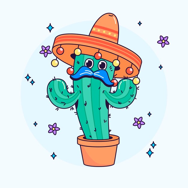 Handgezeichnete Kaktus-Cartoon-Illustration