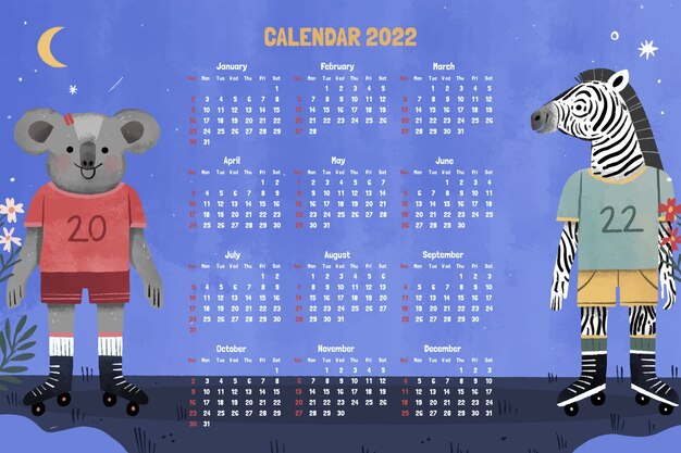Handgezeichnete Kalendervorlage 2022