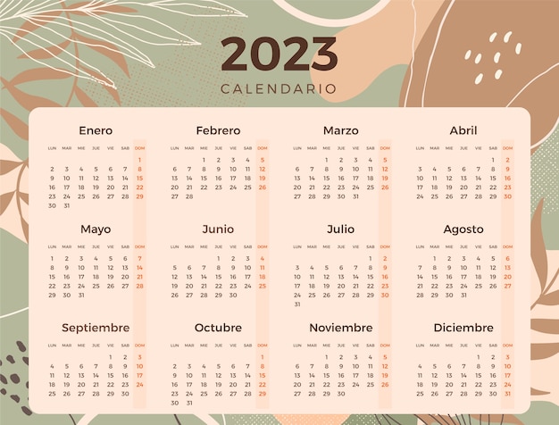 Kostenloser Vektor handgezeichnete kalendervorlage 2023 auf spanisch