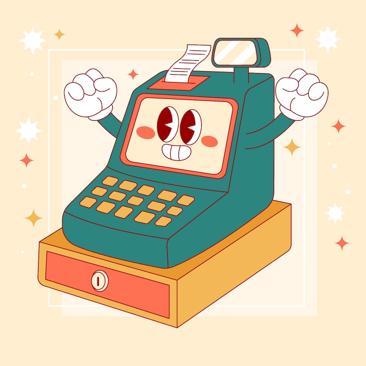 Kostenlose Vektor handgezeichnete karikatur-kasse-illustration
