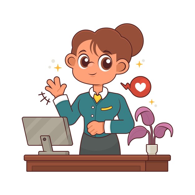 Handgezeichnete Karikaturillustration der Rezeptionistin