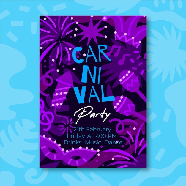 Handgezeichnete Karneval Party Poster