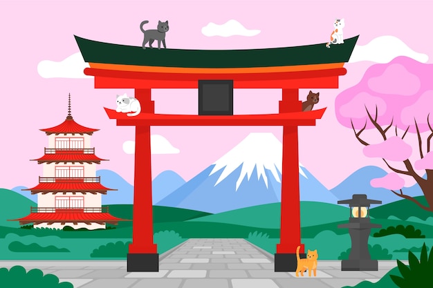 Kostenloser Vektor handgezeichnete katzen in japanischer illustration