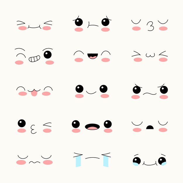 Handgezeichnete Kawaii-Gesichtsillustration