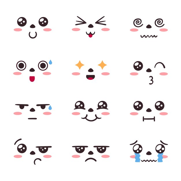 Handgezeichnete Kawaii-Gesichtssammlung
