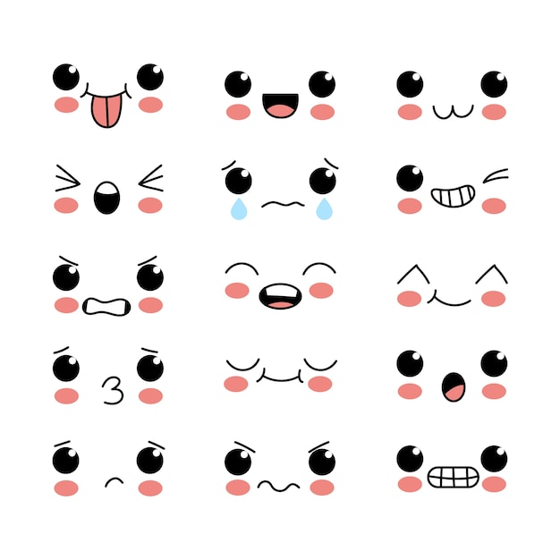 Handgezeichnete Kawaii-Gesichtssammlung
