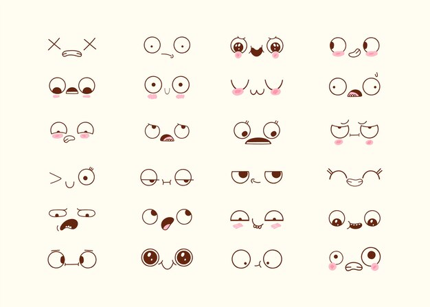 Handgezeichnete Kawaii-Gesichtssammlung