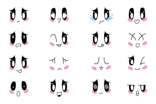 Handgezeichnete Kawaii-Gesichtssammlung