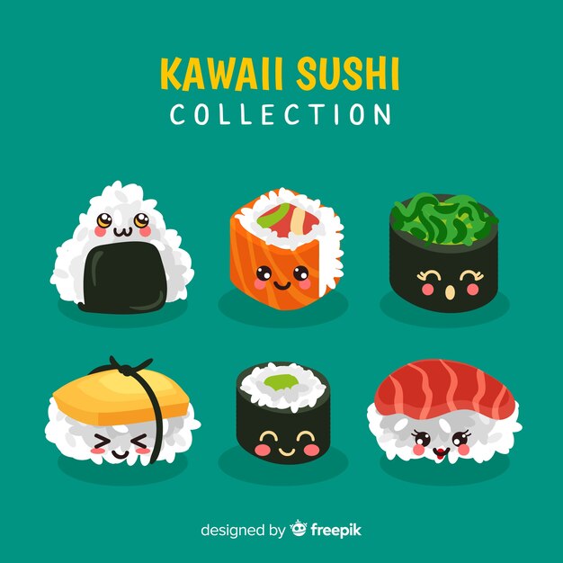 Handgezeichnete kawaii lächelnd Sushi-Kollektion