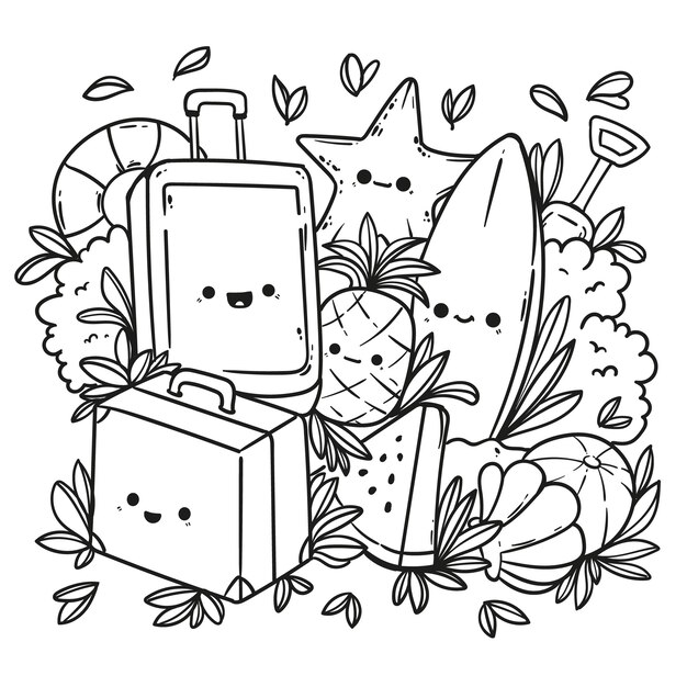 Handgezeichnete kawaii Malbuchillustration