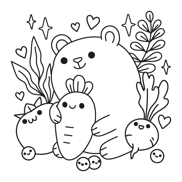 Handgezeichnete kawaii Malbuchillustration