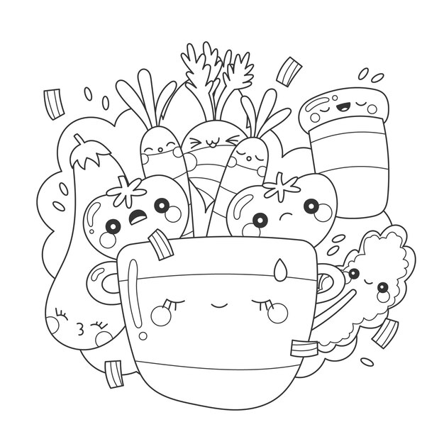 Handgezeichnete kawaii Malbuchillustration