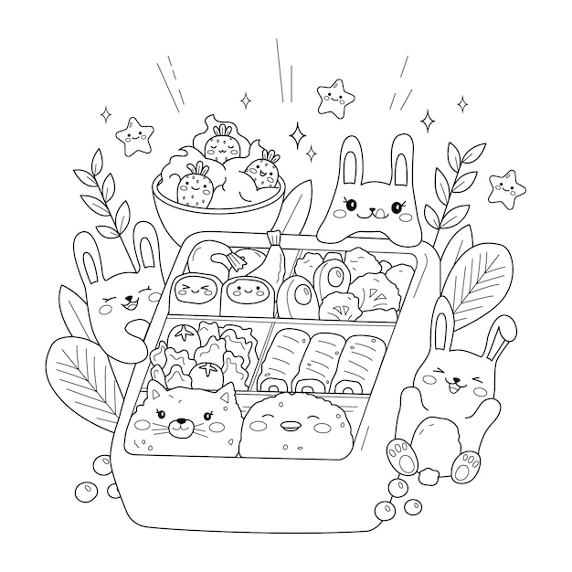 Handgezeichnete kawaii Malbuchillustration