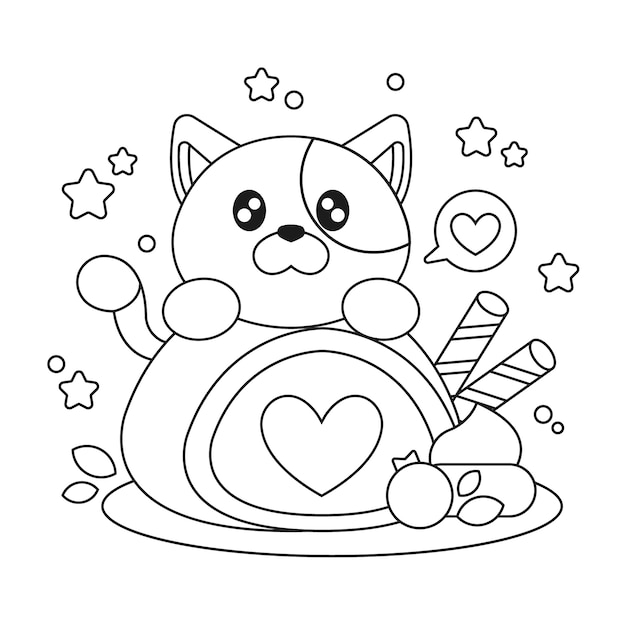 Handgezeichnete kawaii Malbuchillustration