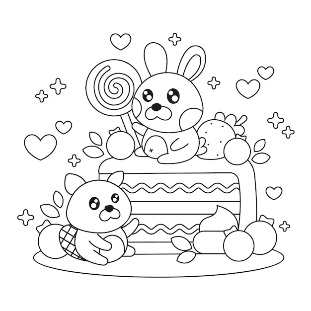 Handgezeichnete kawaii malbuchillustration