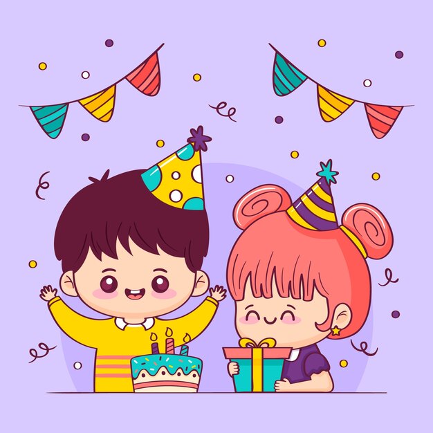Handgezeichnete Kawaii-Party-Illustration