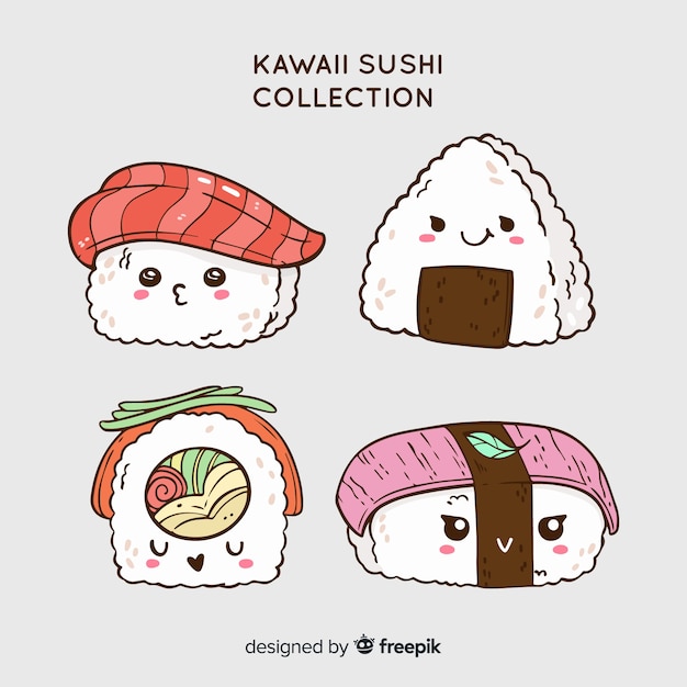 Handgezeichnete kawaii sushi-sammlung