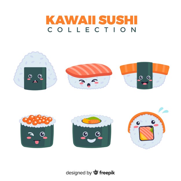 Handgezeichnete Kawaii Sushi-Sammlung