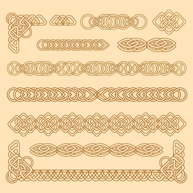 Kostenloser Vektor handgezeichnete keltische bordüren-ornament-sammlung