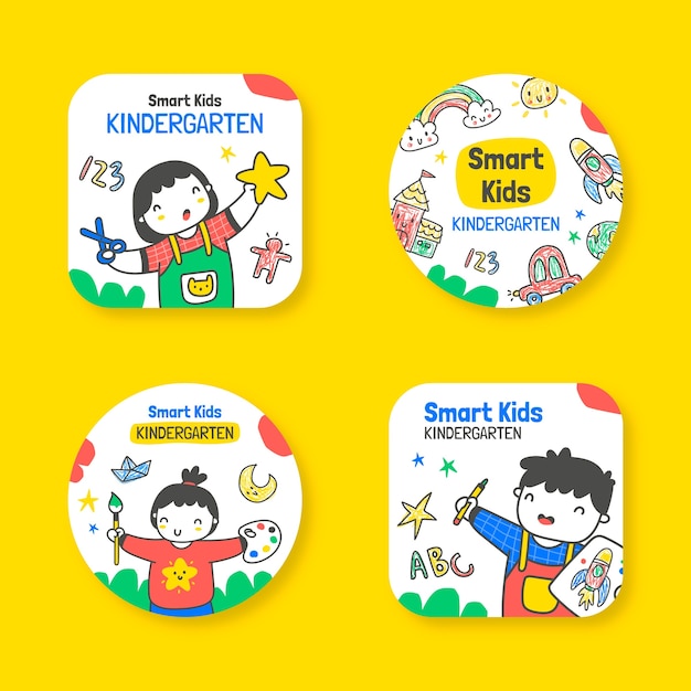 Handgezeichnete Kindergarten-Etiketten-Kollektion